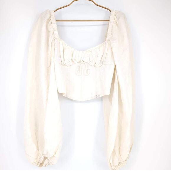 (XS) NWT $135 For Love And Lemons Janet Puffy Long Sleeve Ivory Corset Top - Picture 5 of 10